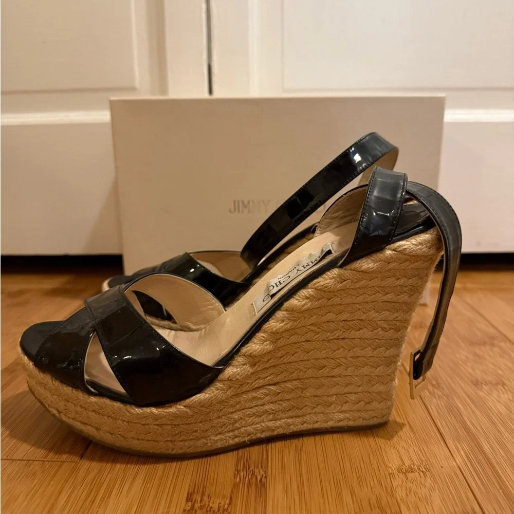 Jimmy Choo Phoenix Black Patent Leather Espadrilles – Size 41 - Picture 2 of 4
